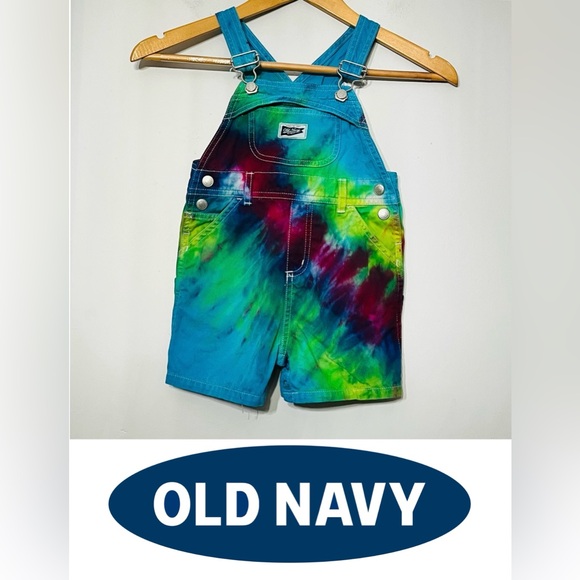 Old Navy Baby Overalls Tie Dye Rainbow Hippie Carpenter 100% Cotton 18-24 months - Picture 1 of 8
